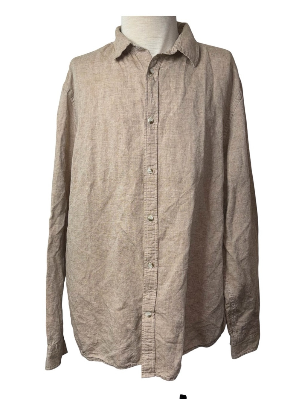 Banana Republic Men's XXL Linen Bled Slim Fit Button Down Shirt Long Sleeve Tan